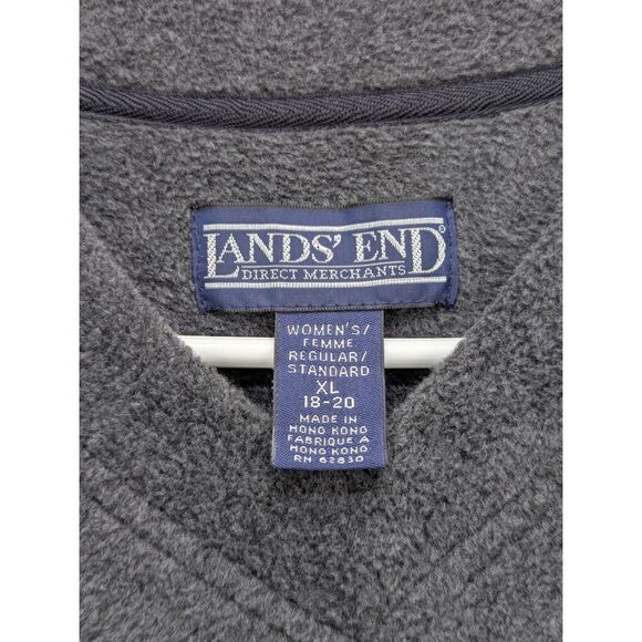 Vintage Lands End Fleece Sweatshirt Size XL V Neck Pullover 90s Y2K Outdoor Gray - Picture 10 of 11